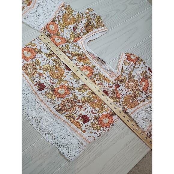 Rachel Zoe Top S Paisley Print Crochet Balloon Sleeve Cropped Linen Peasant - Picture 13 of 15